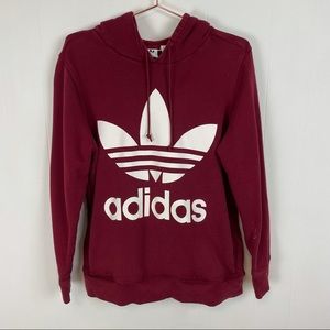 adidas Maroon White Long Sleeve Hoodie Sweatshirt